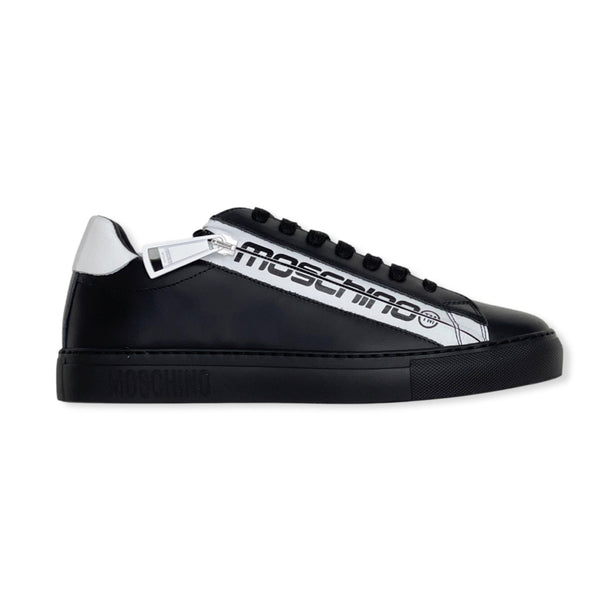 Moschino (black low top leather side zipper sneaker)