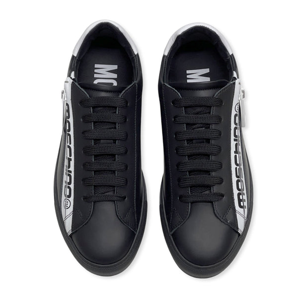 Moschino (black low top leather side zipper sneaker)