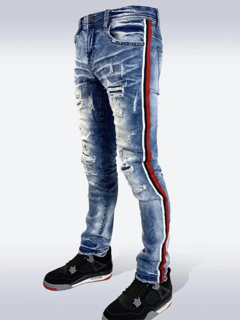 Preme denim (blue/red stripe cut jean)