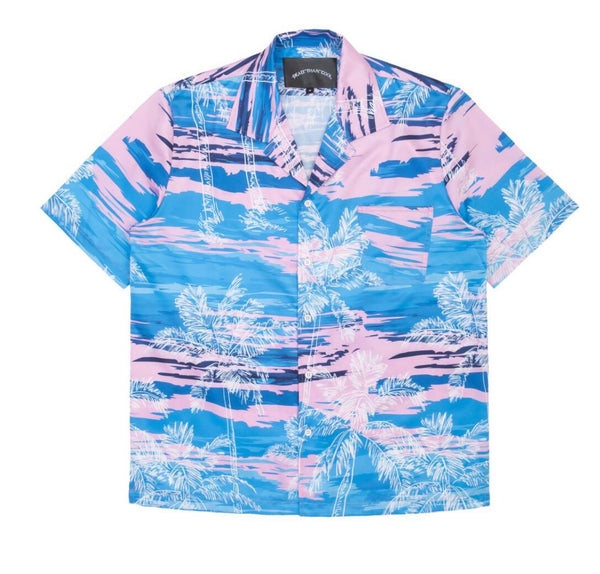 Dead than cool (sky blue/pink palm  button up)