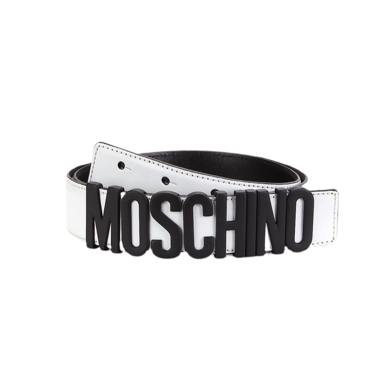 Moschino (white/black belt leather with logo)