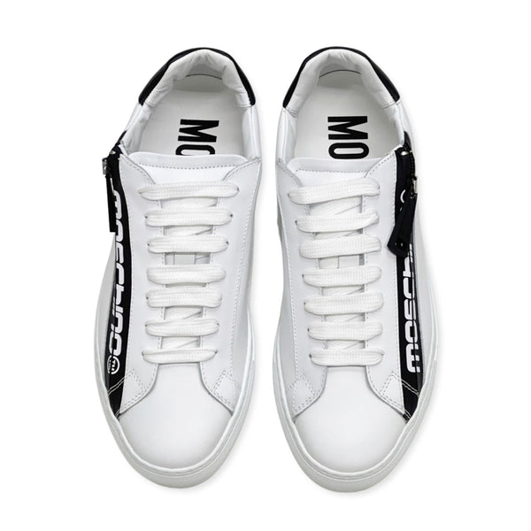 Moschino (white low top leather side zipper sneaker)