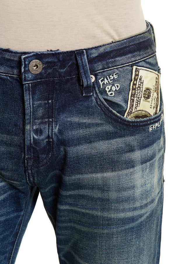 Cult of individuality (blue/cream cut printed money wash jean)