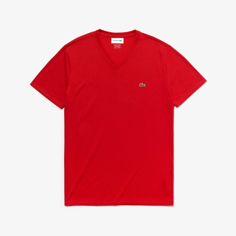 Lacoste Men's V-neck red  Pima Cotton Jersey T-shirt