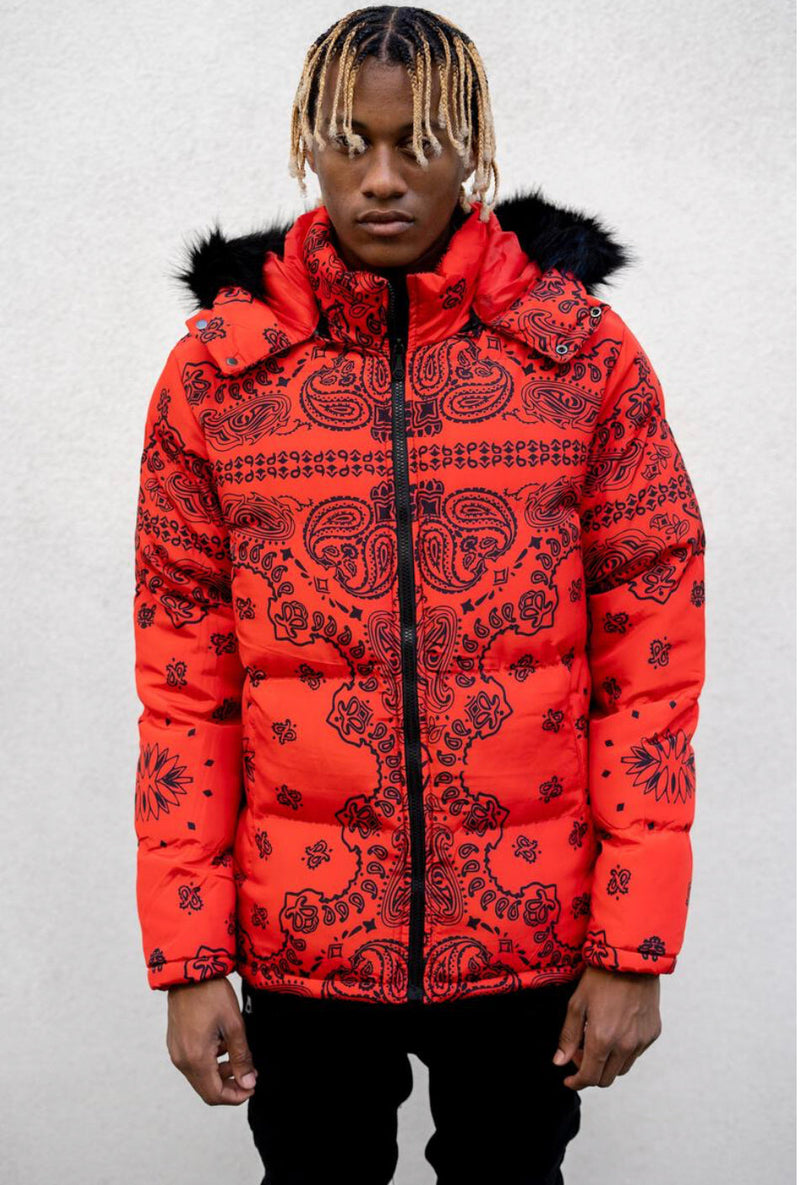 Reelistik nyc (red “Bandana” puffer jacket)