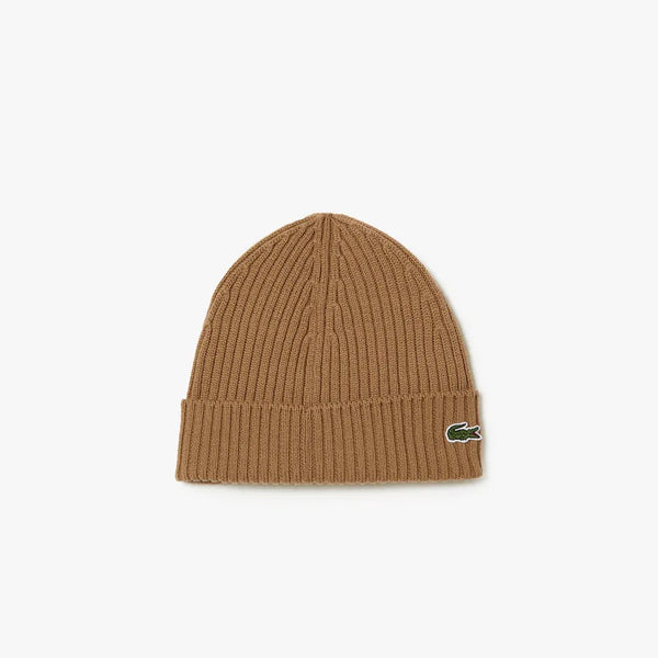 Lacoste (brown unisex ribbed wool beanie)