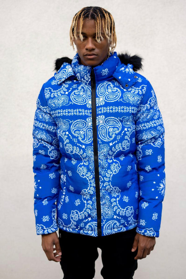Realistik nyc (blue “Bandana puffer jacket)