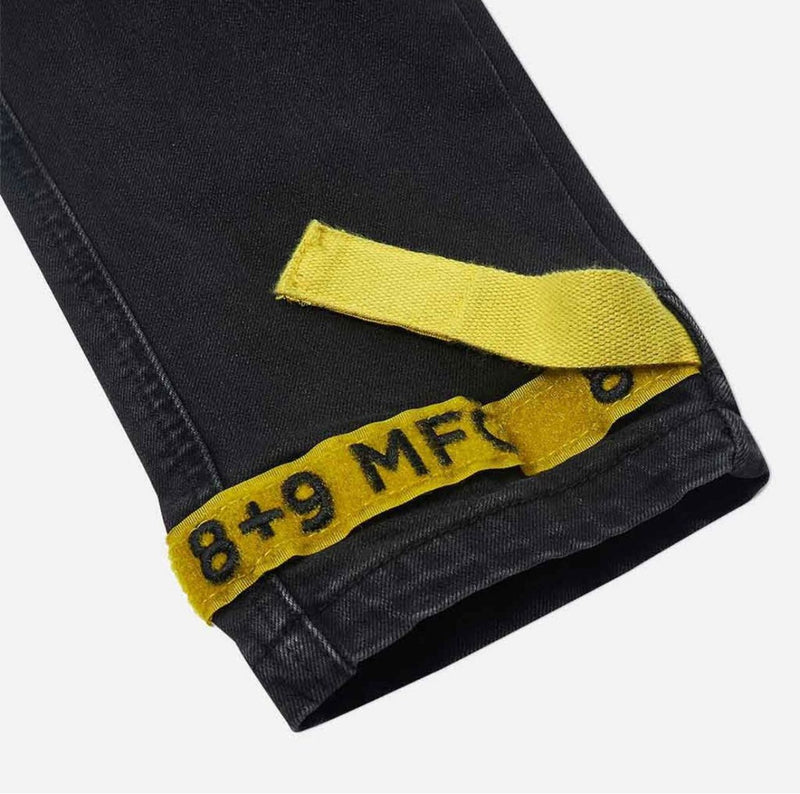 Eight & nine (black/yellow strapped slim utility wash jean)