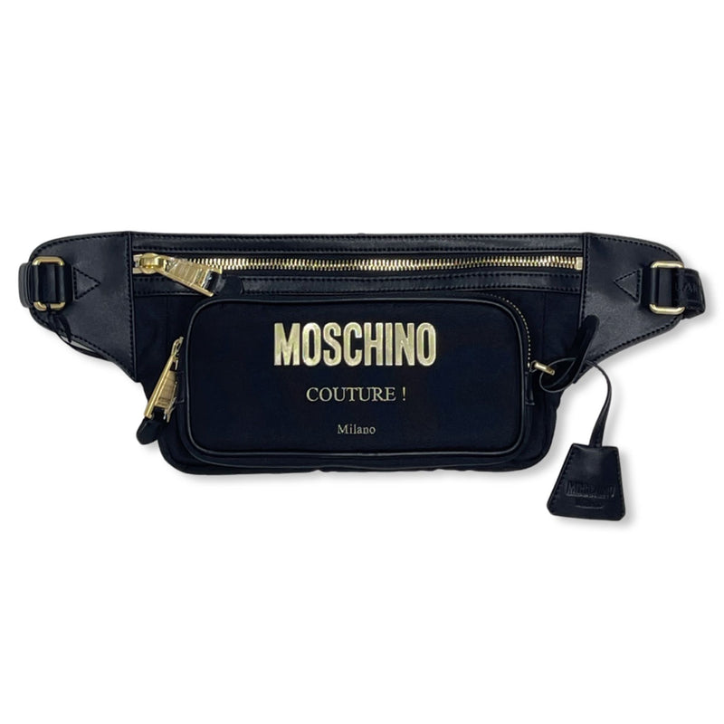 Moschino (black/gold laminated logo waist bag)