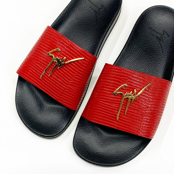 GIUSEPPE ZANOTTI (red/Gold leather slides)