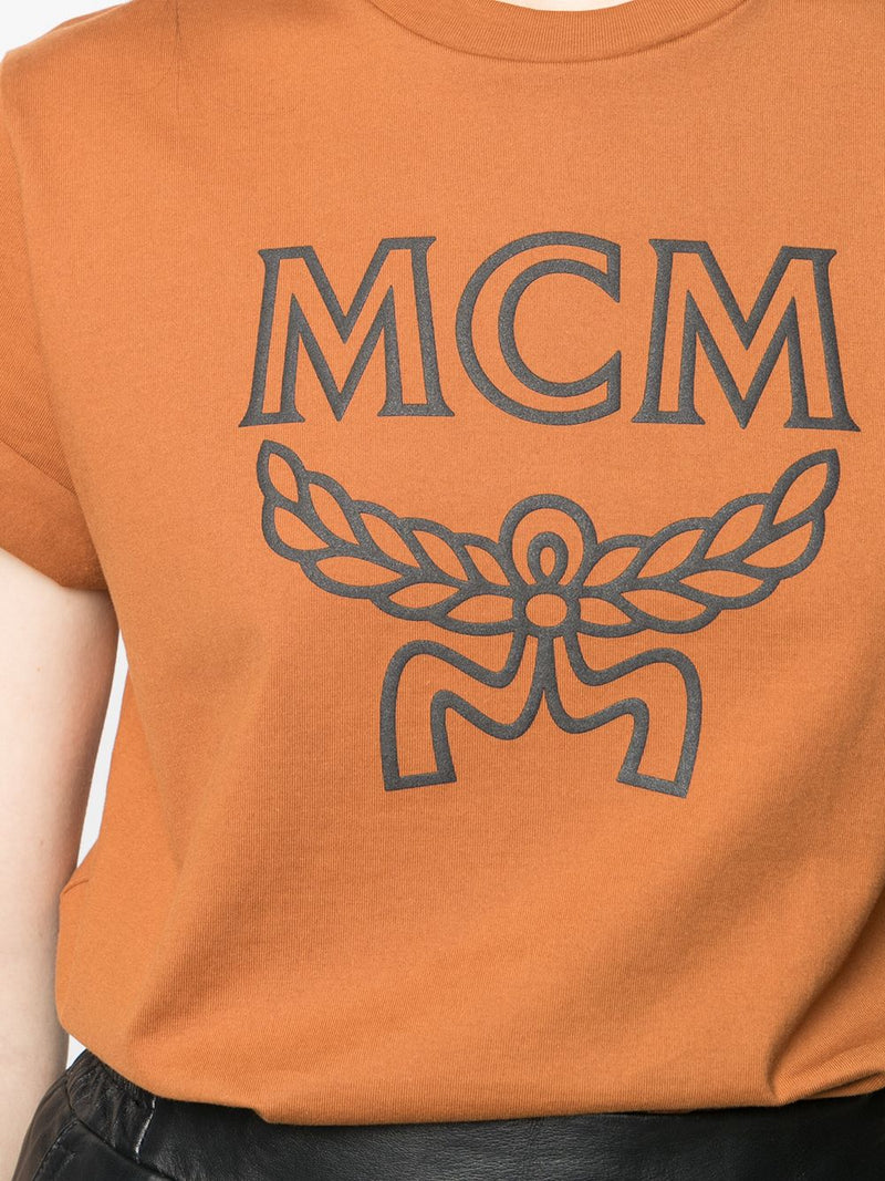 Mcm (women cognac logo print cotton t-shirt)