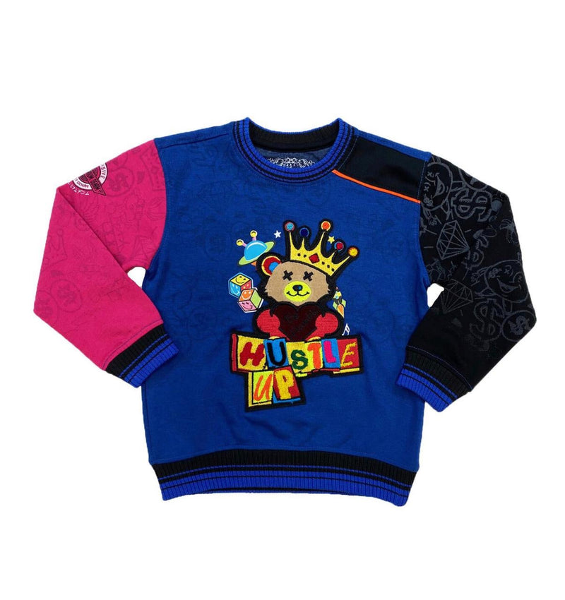 Elite denim (kids royal blue/black “hustle up sweater)