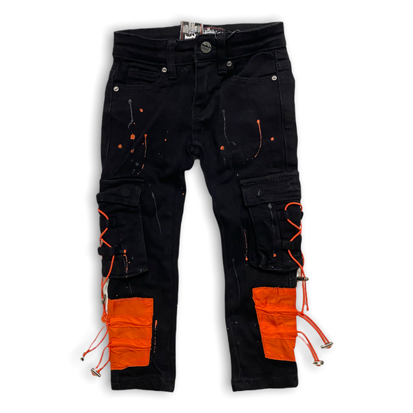 Denimicity (kids black /orange  cargo jean)