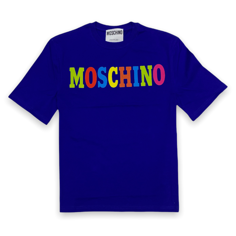 Moschino ( royal blue multicolor logo organic jersey t-shirt)