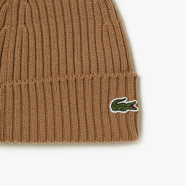 Lacoste (brown unisex ribbed wool beanie)