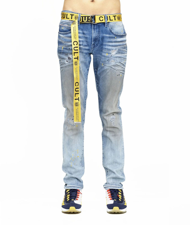 Cult of individuality (blue/yellow rocker slim belt stretch jean)