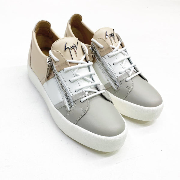 Giuseppe zanotti (grey/white/beige leather low-top sneaker)