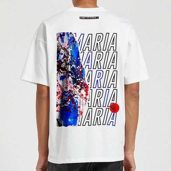 Maria By Fifty (white/ Royal blue crewneck t-shirt)