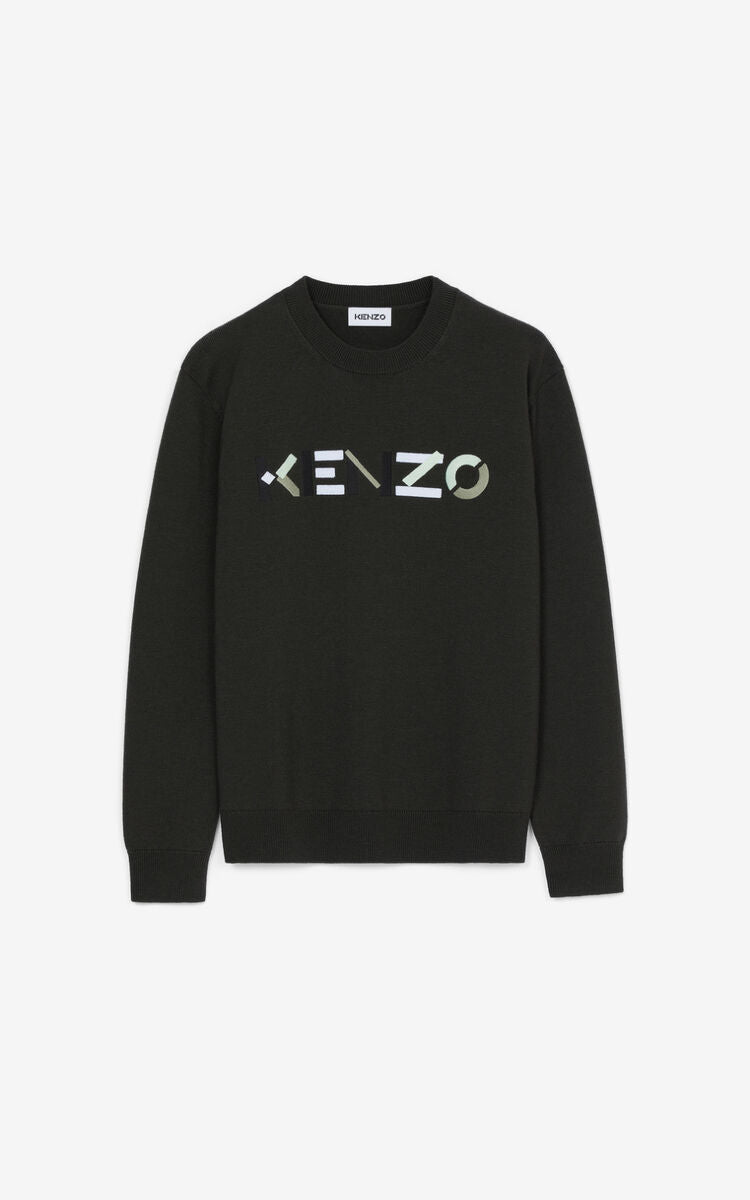 Kenzo (logo dark olive multicolored sweatshirt )