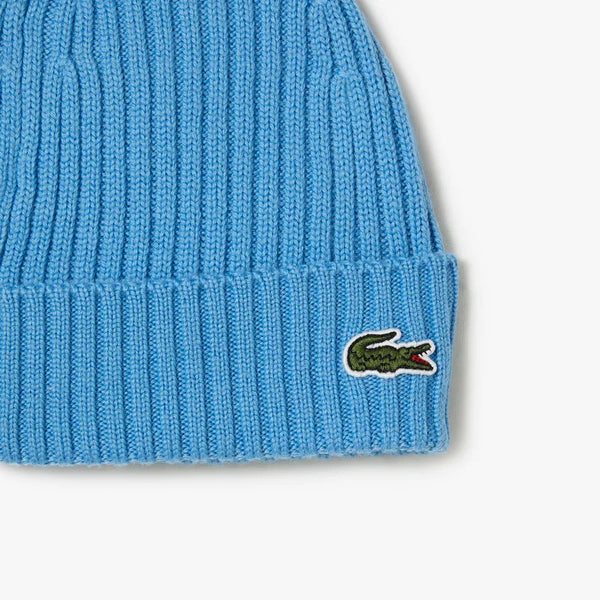 Lacoste (blue unisex ribbed wool beanie)