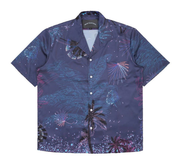 Dead than cool (purple /pink palm button up)