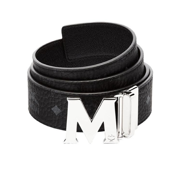 MCM (Black/sliver Claus M Reversible Belt in Visetos	)