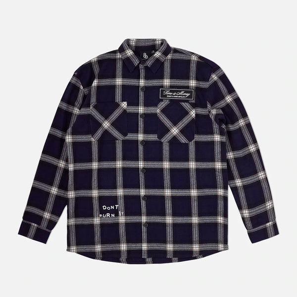 Eight & nine (blue  “burning time flannel button up)
