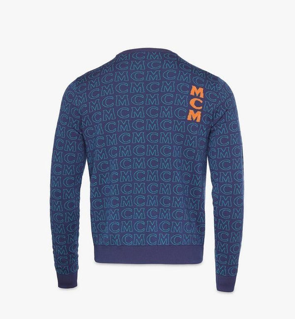 MCM (Men's blue indigo Monogram Wool Sweater)