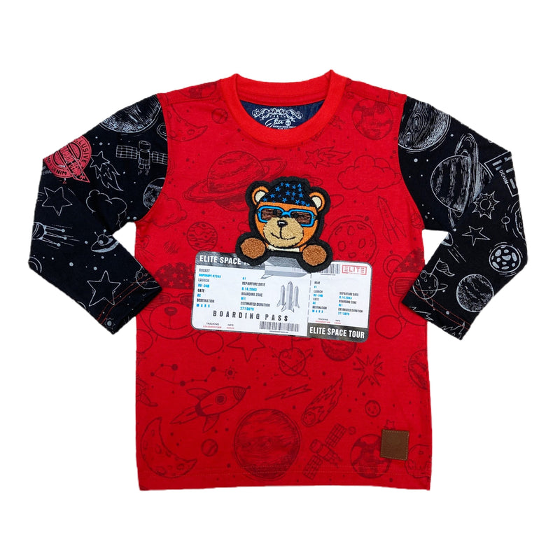 Elite denim (kids red/black teddy bear long sleeve t-shirt)