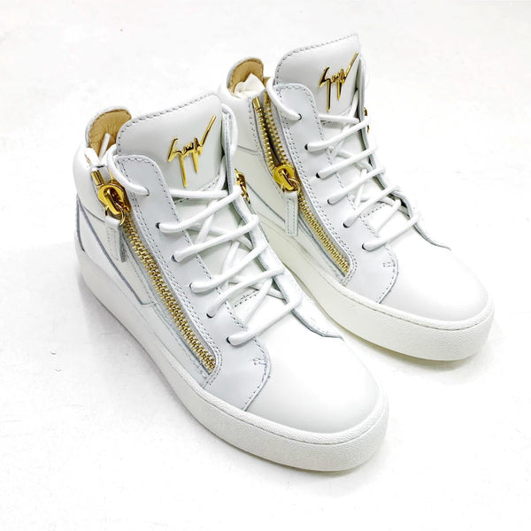 Giuseppe zanotti (female white/gold kriss mid top sneaker) loop