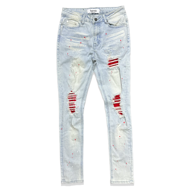 Karma (light blue/red cut biker skinny jean)