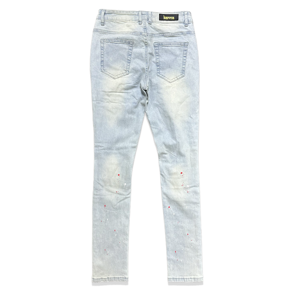 Karma (light blue/red cut biker skinny jean)