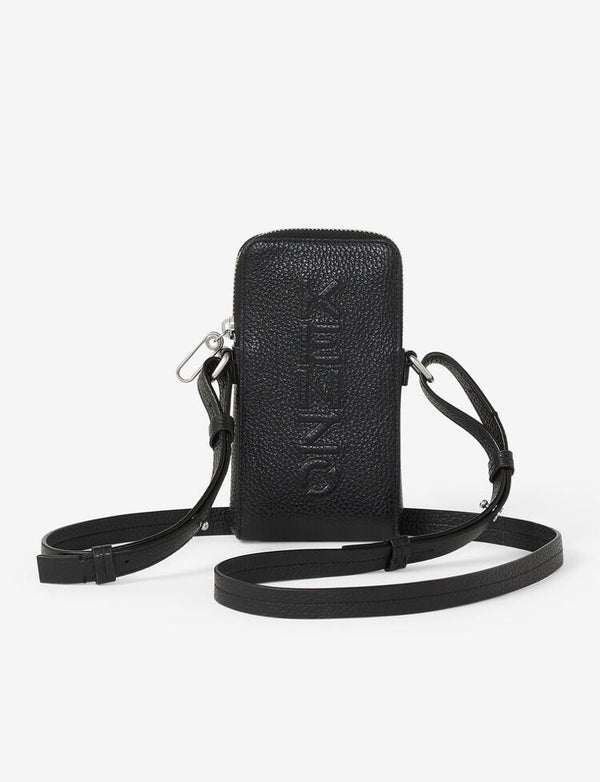 Kenzo (black Imprint grained leather crossbody phone bag)