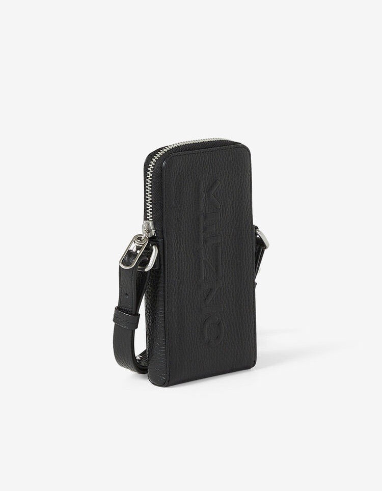 Kenzo (black Imprint grained leather crossbody phone bag)