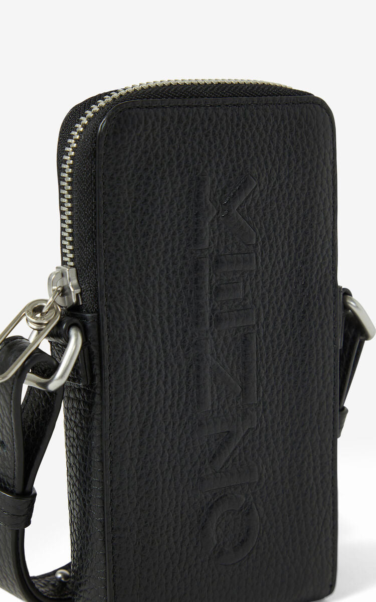 Kenzo (black Imprint grained leather crossbody phone bag)