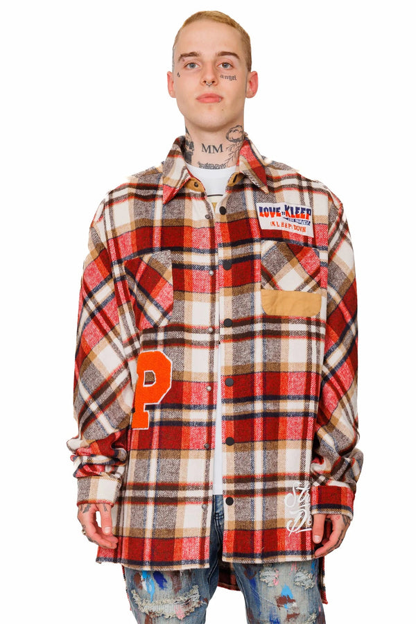 Kleep (men's burlywood premium heavy flannel elongated oversize shirt)