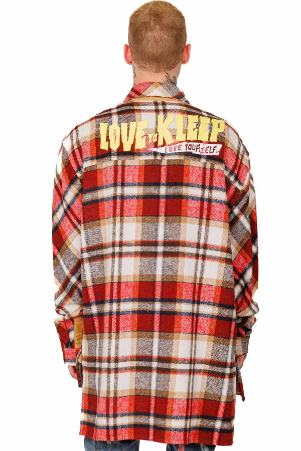 Kleep (men's burlywood premium heavy flannel elongated oversize shirt)