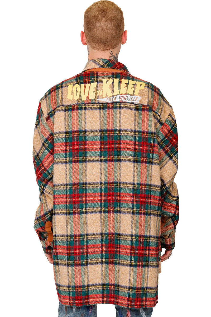 KLEEP (Men's vermilon premium heavy flannel elongated oversize shirt)