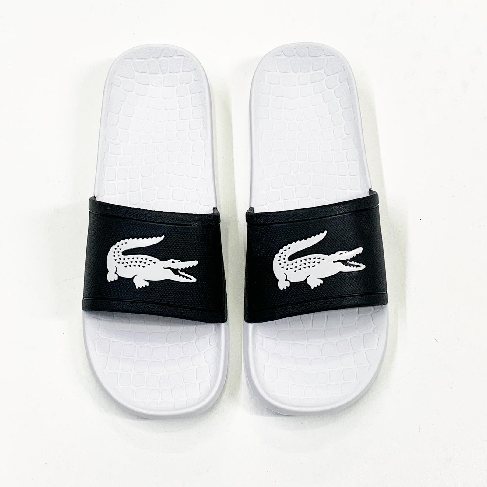 Lacoste (men’s black/white croc slides)