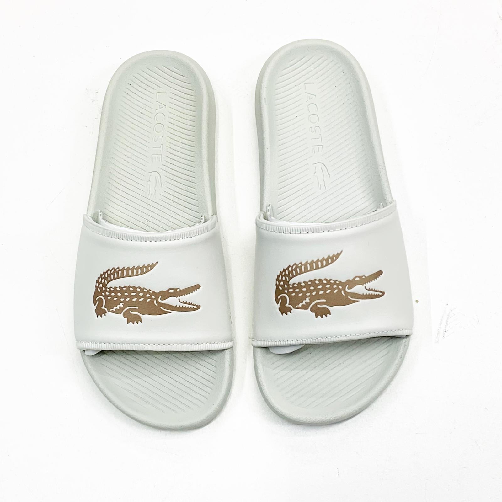 Lacoste Men s Lacoste Croco Slides Off White gold Vip Clothing Stores