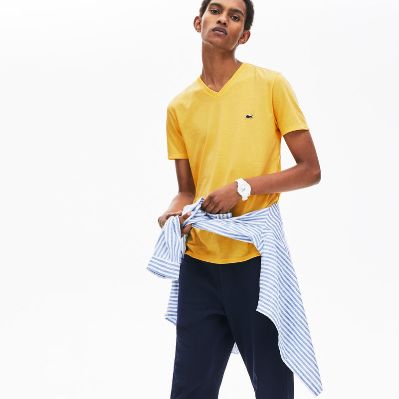 Lacoste men's v-neck yellow pima cotton t-shirt