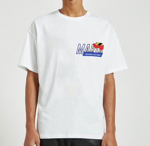 Maria By Fifty (white/ Royal blue crewneck t-shirt)