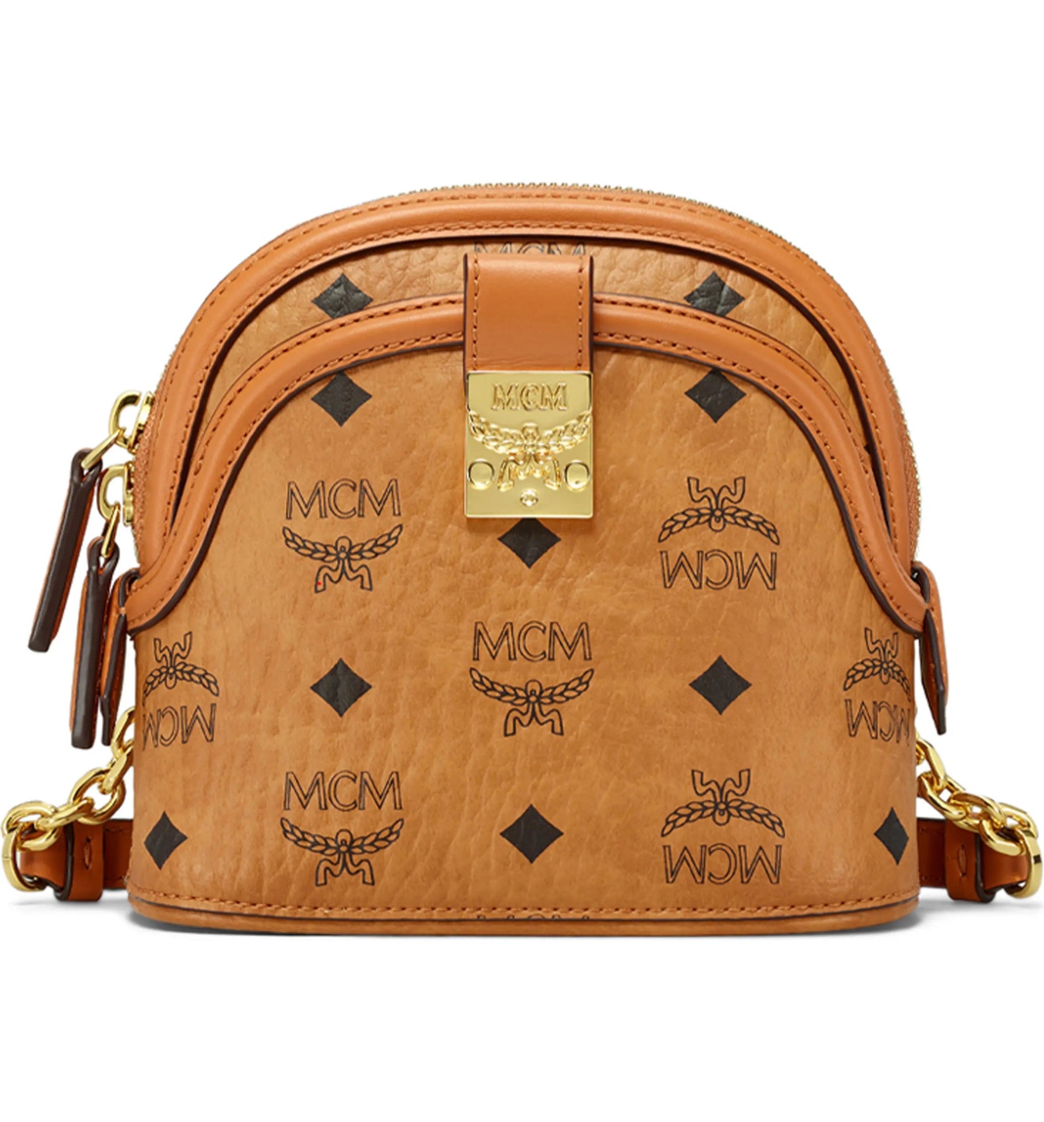 Mcm (cognac Mini Anna Visetos Canvas Crossbody Bag)