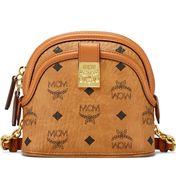 Mcm (cognac Mini Anna Visetos Canvas Crossbody Bag)