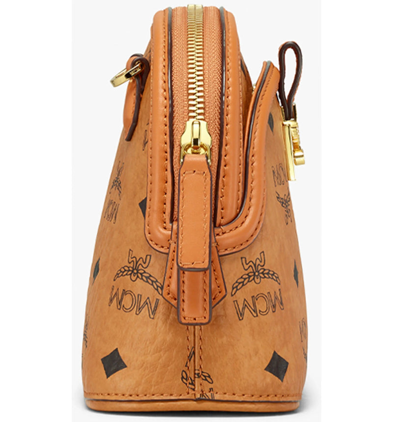 Mcm (cognac Mini Anna Visetos Canvas Crossbody Bag)