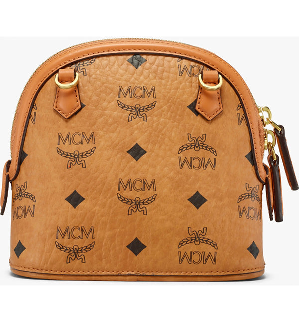 Mcm (cognac Mini Anna Visetos Canvas Crossbody Bag)