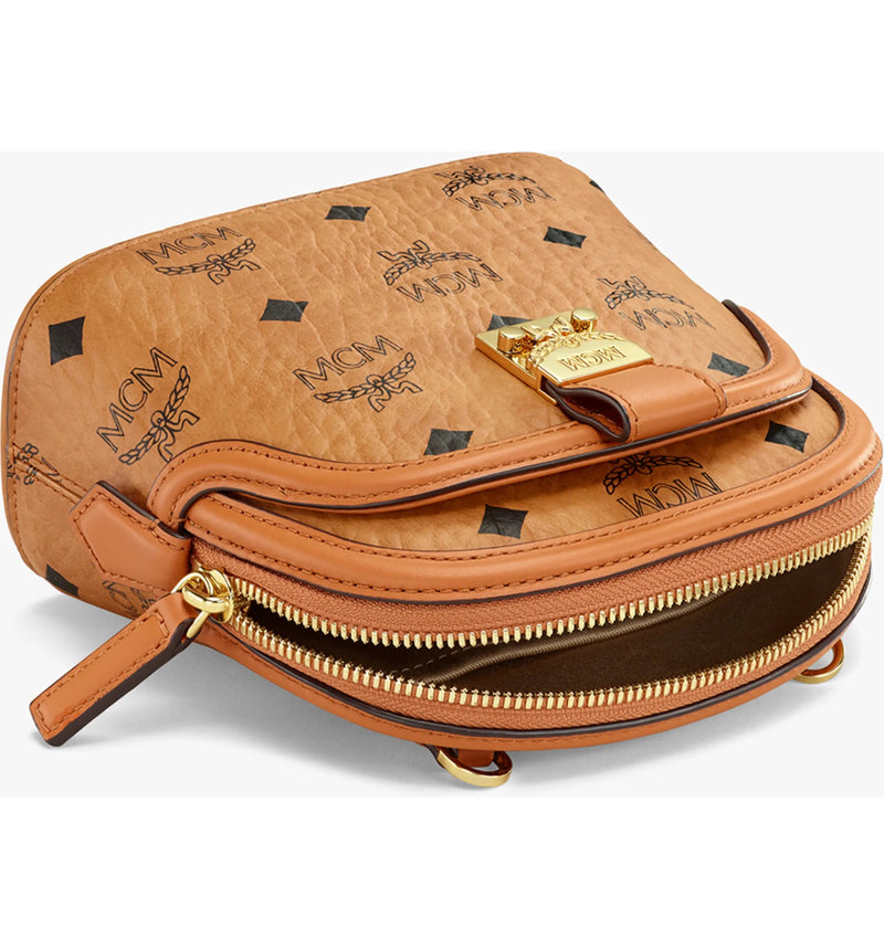 Mcm (cognac Mini Anna Visetos Canvas Crossbody Bag)