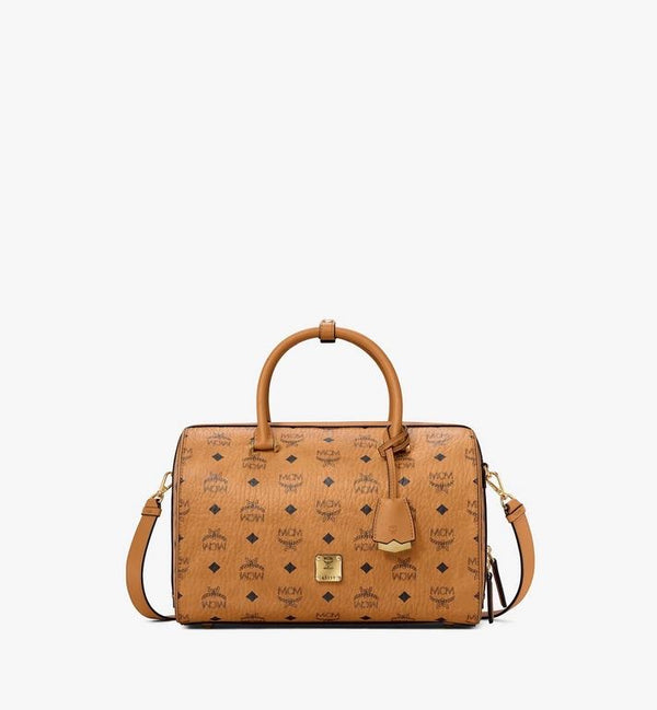 MCM (cognac small  Essential Boston Bag in Visetos Original)