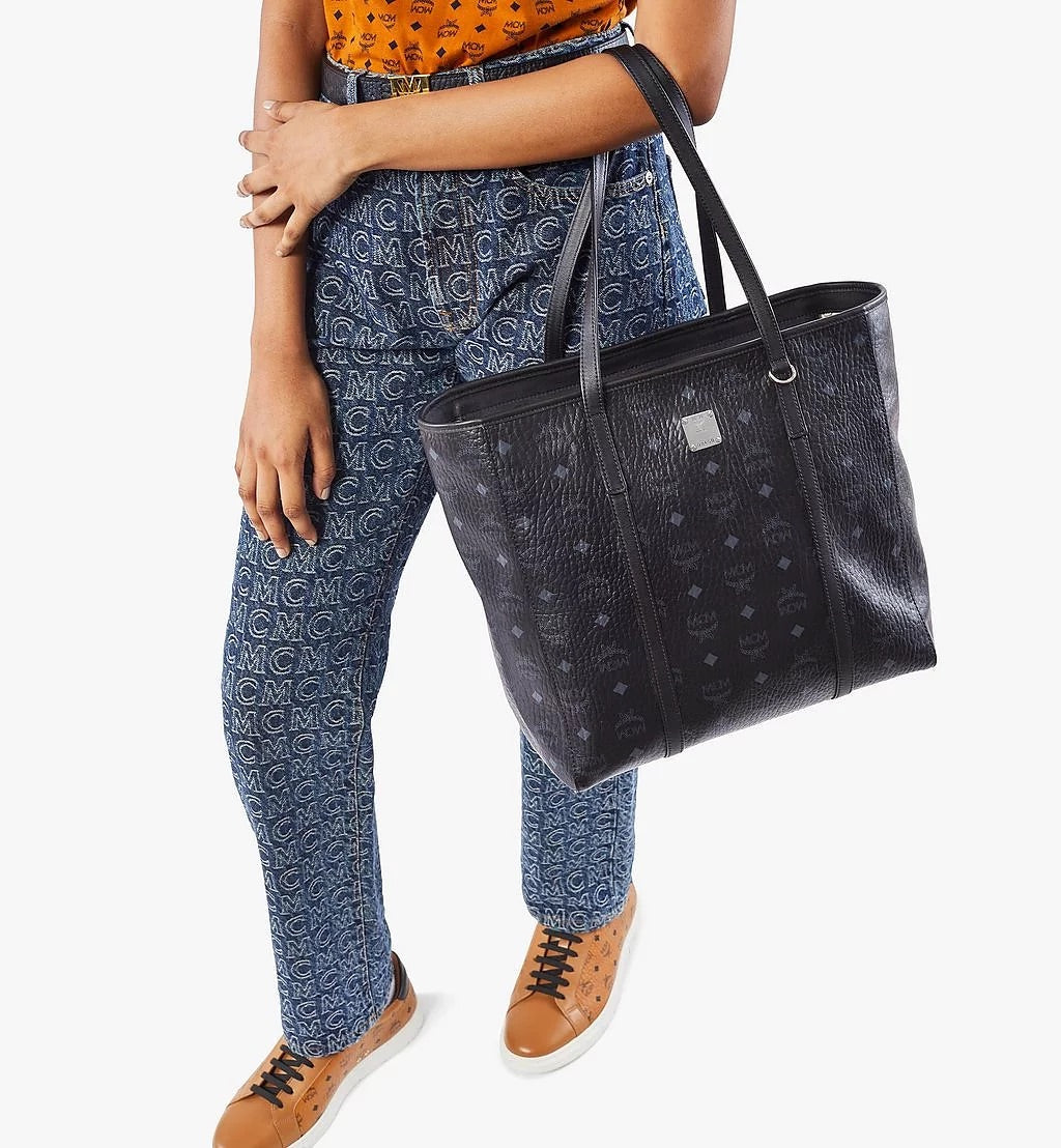 MCM (Black medium zipper Toni Shopper in Visetos bag) – VIP