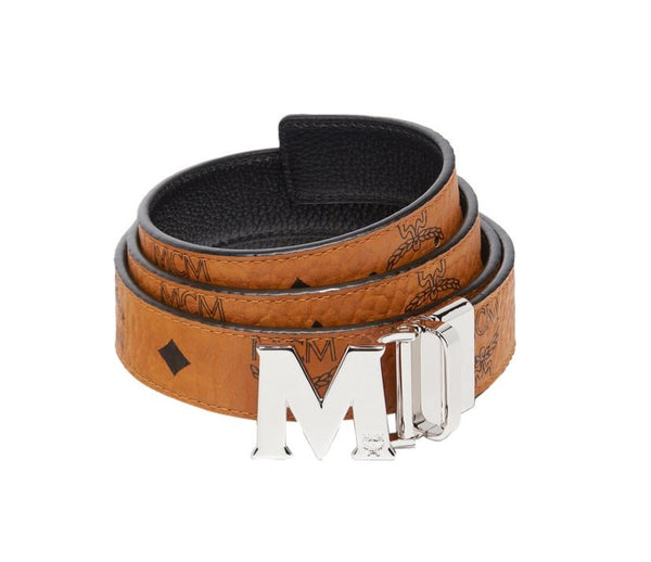 MCM (Brown/ Sliver Claus M Reversible Belt in Visetos)